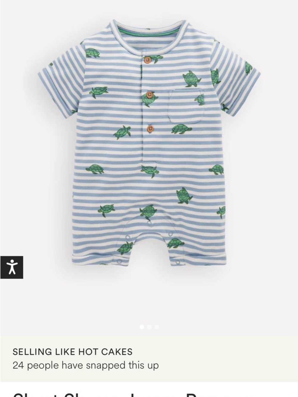 Boden 0-3 month Short-Sleeve Striped One-Piece with Turtle Print - Blue/White